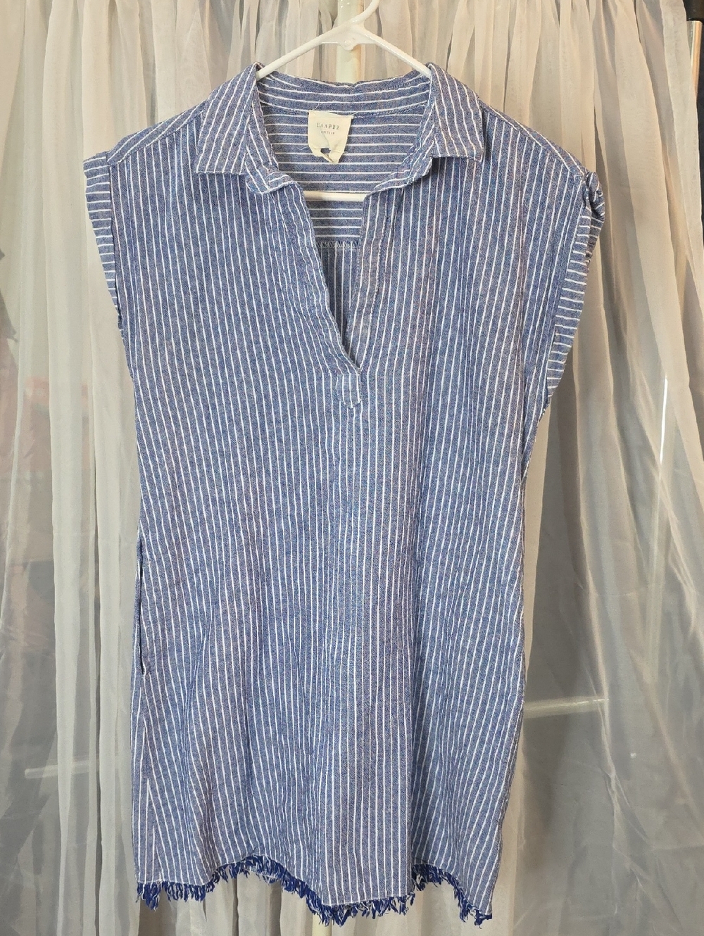 #227 Harper Blue & White Striped Collar Tunic Dress